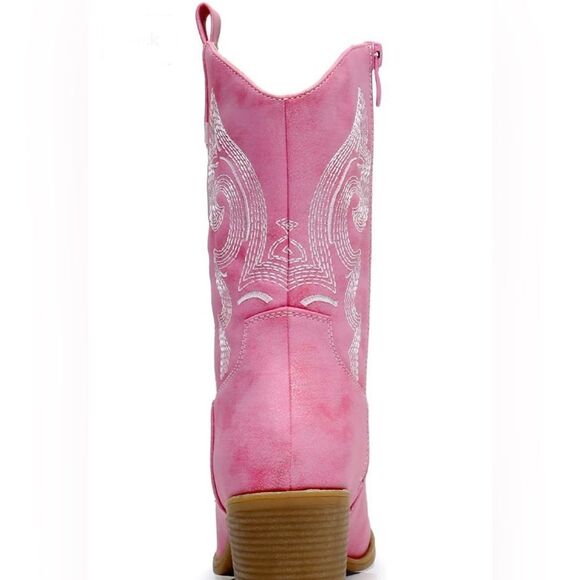 Women's Mid Calf The Western Cowgirl Boots Chunky Low Heel - Picture 13 of 16